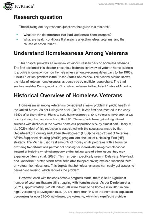 Factors Leading Veterans To Homelessness 15009 Words Thesis Example