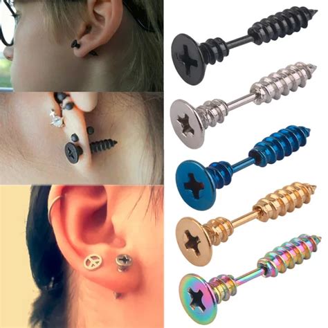 Qcooljly Pcs Punk Style Stainless Steel Colors Stud Earrings Men S