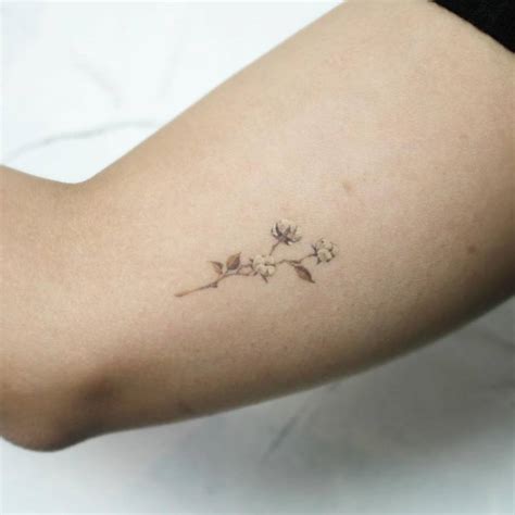 Single Needle Cotton Plant Tattoo On The Inner Arm