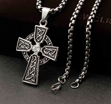 Men S 316L Stainless Steel Vintage Celtic Cross Pendant Necklace In