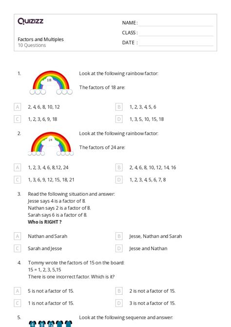 50 Factors And Multiples Worksheets For 3rd Class On Quizizz Free