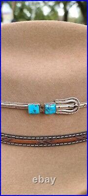 Vinyage Navajo Sterling Silver Sleeping Beauty Turquoise Hat Band