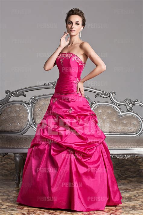 Robe de soirée princesse en taffetas rose fuchsia Persun fr