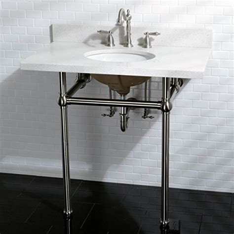 Kingston Brass White Quartz 36 Inch Wall Mount Pedestal Bathroom Sink Vanity With Metal Stand