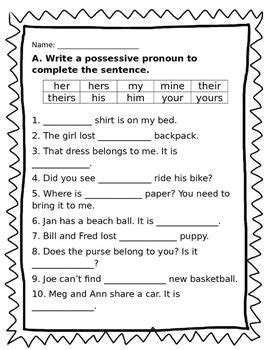 Possessive Pronouns Journeys Unit 5 Week 28 Pronoun Worksheets