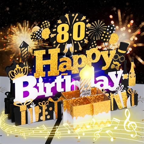 Bykooo Birthday Card Musical Pop Up Birthday Cards W Light Blow Out Led Light