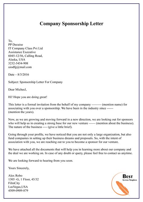 Corporate Sponsorship Thank You Letter Sample