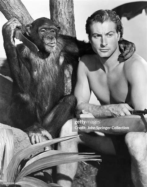 Lex Barker As Tarzan Sitting With Cheetah The Chimp In A Publicity