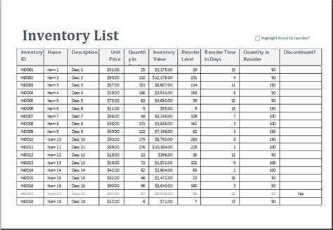 Excel Inventory Sheet Template | Word & Excel Templates