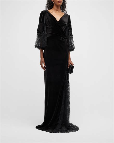 Teri Jon Velvet Lace Embroidered Column Gown In Black Lyst