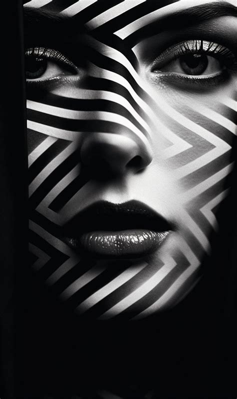 A Woman With Black And White Lines Painted On Her Face Is Shown In The