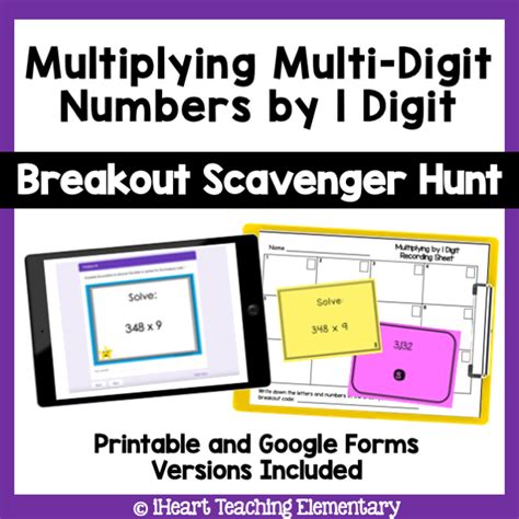 Multi Digit Multiplication By 1 Digit Print And Digital Breakout Scavenger Hunt