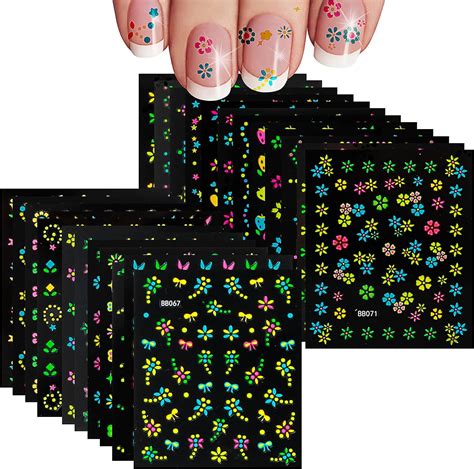 Sibba 24 Blatt Nagelsticker Aufkleber Fingernägel 3D Frühling Blumen