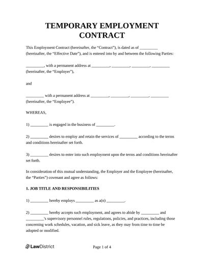 Temporary Employment Contract Template Lawdistrict