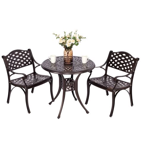 Baze 3 Piece Outdoor Patio Retro Round Cast Aluminum Dining Table And 2