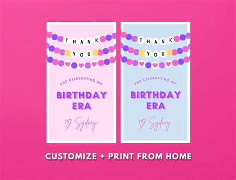 Printable Taylor Swift Birthday Party Favor Tag Eras Birthday Party In My Birthday Era Thank