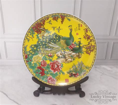 Keramik Pajangan Piring Porselen Antik Cina Kansai Gold Motif Burung