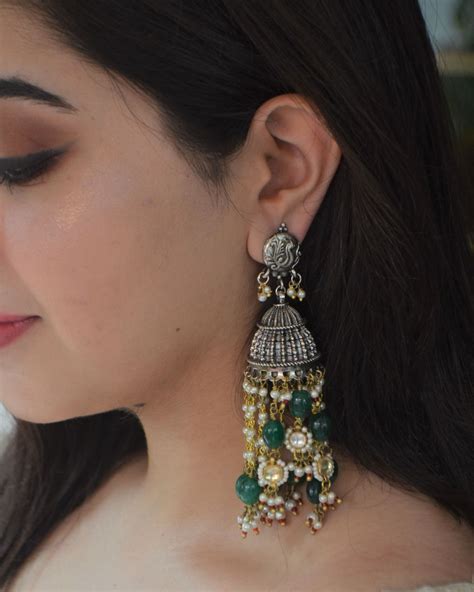 Peacock Engraved Beaded Jhumka By Heer House Of Jewellery The Secret