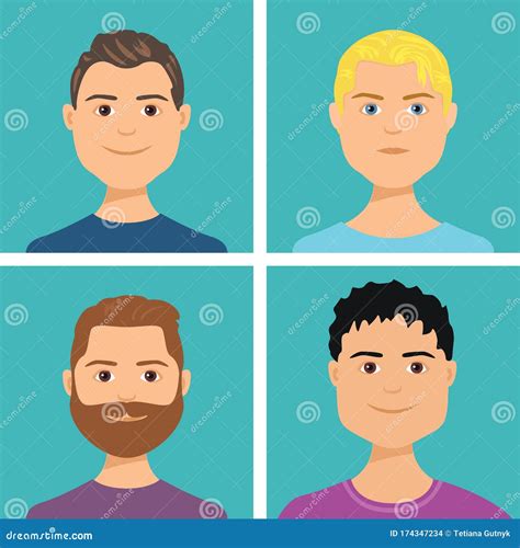 Men Faces Set Cartoon Male Heads Isolated On Blue Vector Illustration