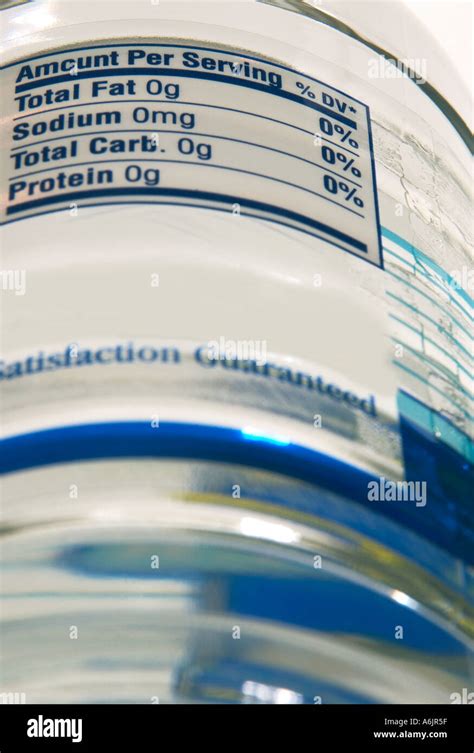 Closeup of Bottled Water Label with Nutrition Facts USA Stock Photo - Alamy