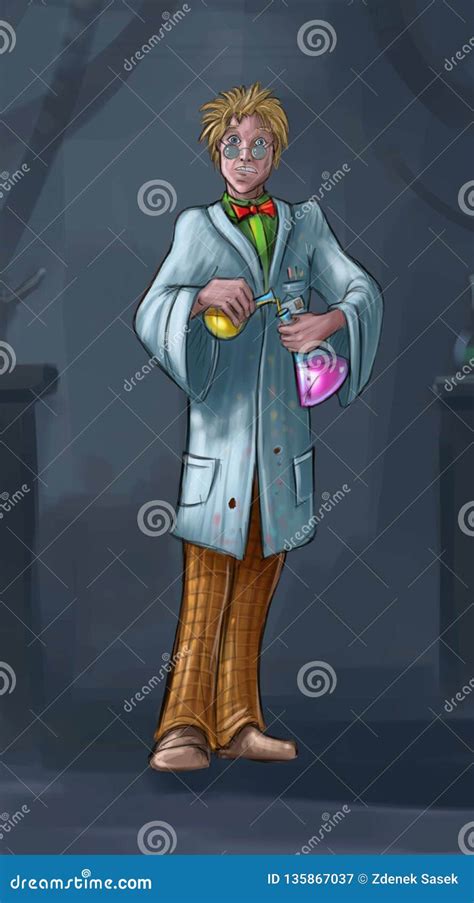 Concept Art Sci Fi Illustration Of Mad Scientist Working In Laboratory