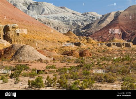 Aktau mountains in Altyn Emel National Park in Kazakhstan Stock Photo ...