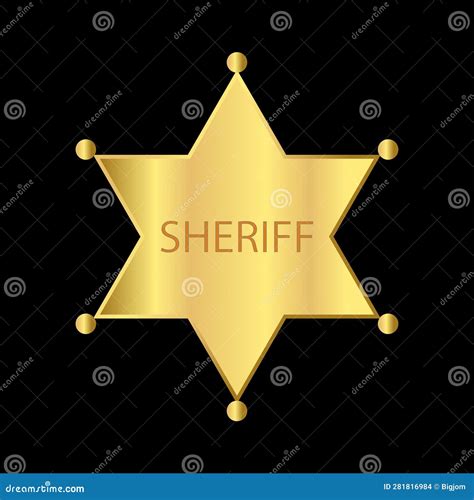 Gold Sheriff Star Badge Isolated On Black Vector Illustration Stock
