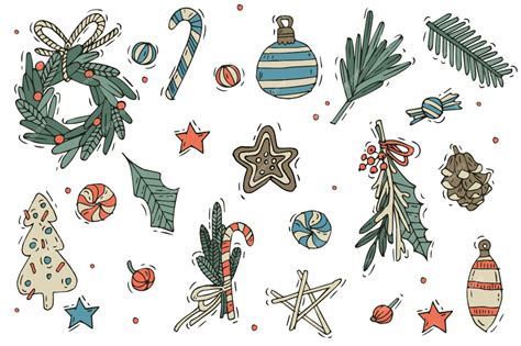 Premium Vector Set Of Christmas Decorations Hand Draw Elements On A