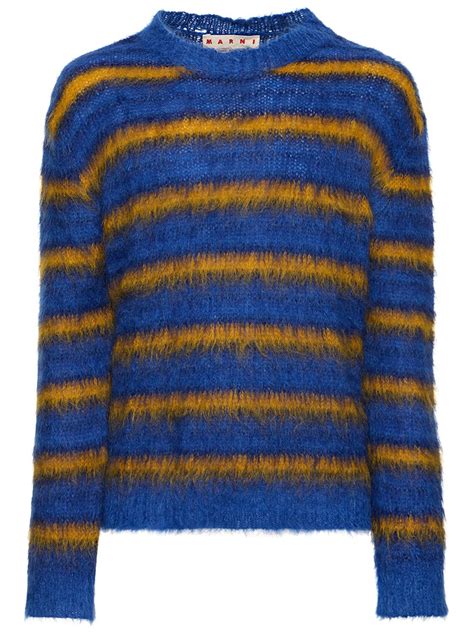 Marni Iconic Brushed Mohair Blend Knit Sweater Blue Yellow Editorialist