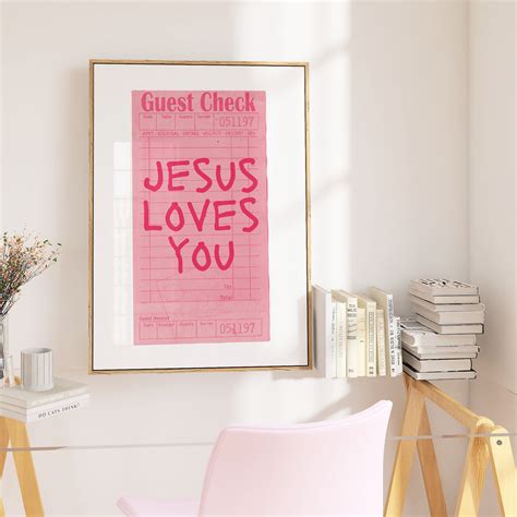 Jesus Christian Wall Art Print Poster Guest Check Print Pink Religious Wall Printable Art Pink