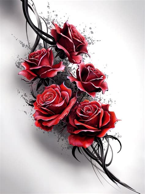 Mesmerizing Red Rose Tattoo Design Stock Illustration Illustration Of