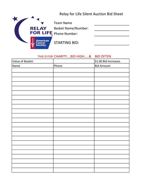 Free Printable Silent Auction Bid Sheet Templates Pdf Examples Ideas