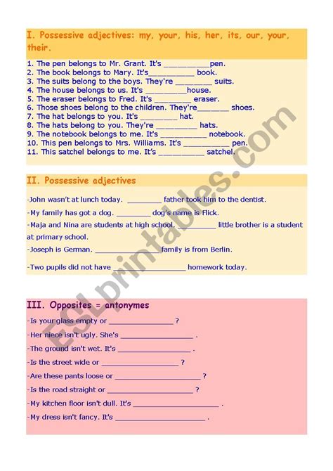 Possesive Pronouns Esl Worksheet By Ayshee