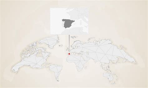 Kaart Van Spanje Met Buurlanden Vastgemaakt Op Wereldkaart Premium Vector