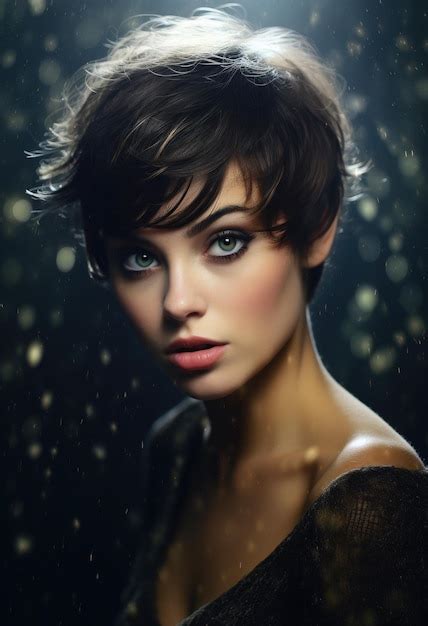 Premium Ai Image A Woman With Short Hair And Green Eyes