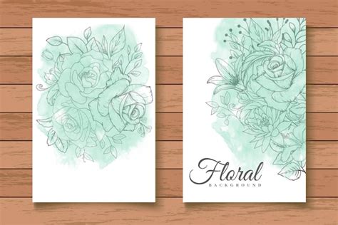 Hand Tekenen Bloemen Bruiloft Uitnodigingskaarten Set Premium Vector