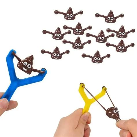 12pcs Mini Rubber Slingshot Poop Slingshot Toy Flying Poop Toys Smiling