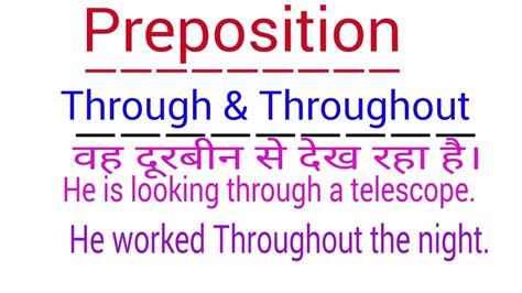 PREPOSITION THROUGH THROUGHOUT IN ENGLISH GRAMMAR IN HINDI