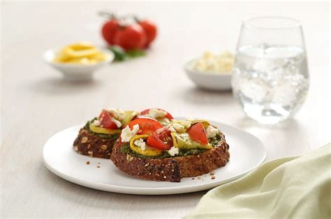 Barilla® Rustic Basil Pesto Crostini With Yellow Squash Cherry Tomato