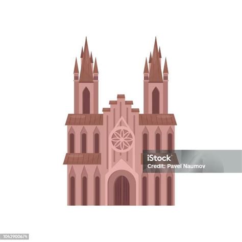 Katedral Gereja Katolik Kuil Membangun Ilustrasi Vektor Dengan Latar