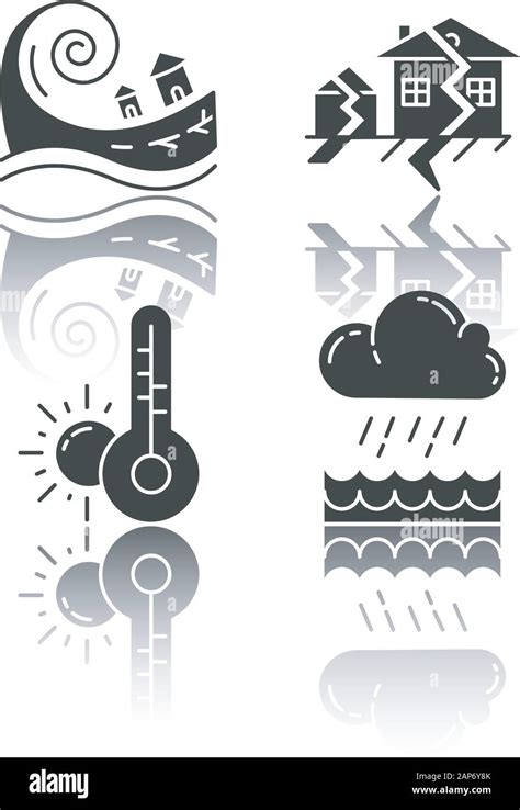 Natural Disaster Drop Shadow Black Glyph Icons Set Geological And