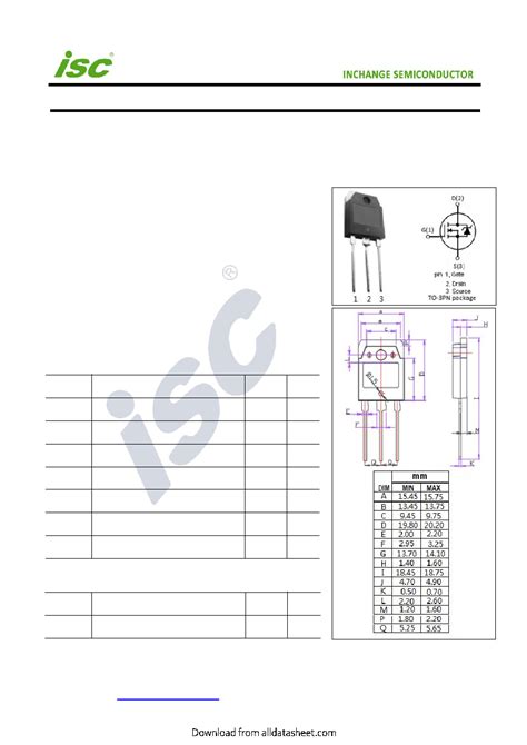 Sk Datasheet Pages Isc Isc N Channel Mosfet Transistor