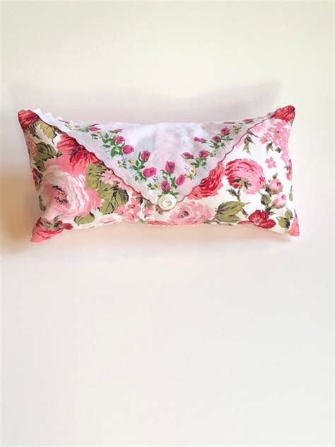 Pink Floral Lumbar Pillow Cover Vintage Hanky Handmade Etsy Vintage