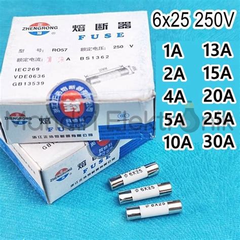 Jual Fuse Sekring Keramik 6x25 25mm 25cm Sekring Ac 05a 1a 2a 4a 5a