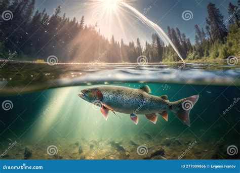 Rainbow Trout Splashing In The River Fishing Fish Spawning Season