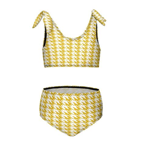 Aesthetic Golden Yellow And White Ripple Girl S Piece Bikini Set Beach Sport Swimsuit Swimwear
