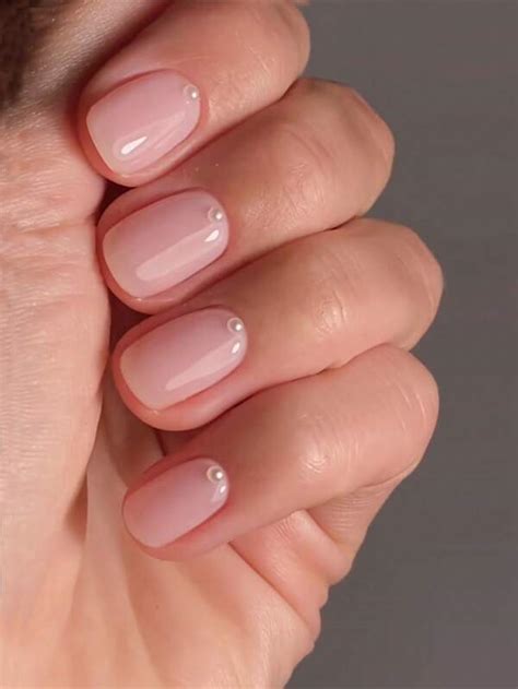 Get Glamorous With 24pcs Short Square 3D Faux Nude Pearls Decor Fake Nail 1pc Nail File