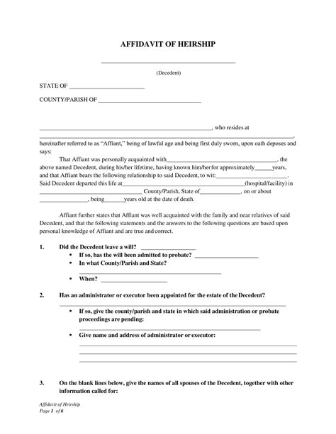 Free Printable Affidavit Of Heirship Templates Pdf Word Simple