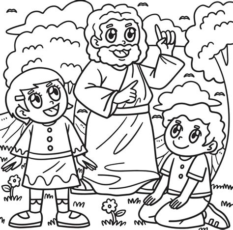 Christian Jesus with Modern Children Coloring Page 15694367 Vector Art at Vecteezy