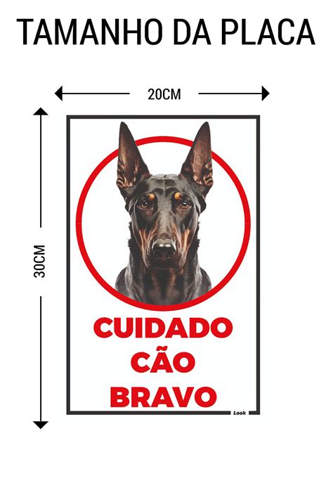 Placa de Sinalização Aviso Cuidado Cão Bravo Dobermann Look Placas de